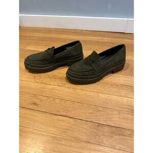 Patina Olive Green Suede Lug Sole Penny Loafers Women’s 8.5